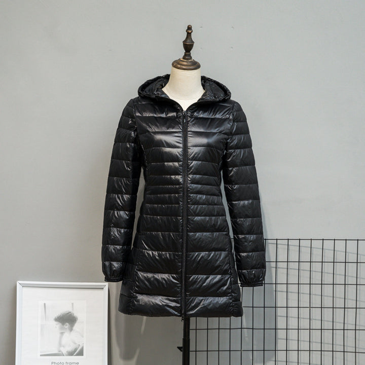 Damen Leicht gesteppte Langjacke mit Kapuze und schlanker Silhouette Drune