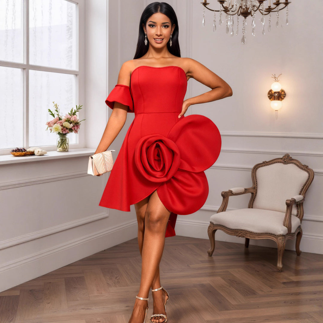 Damen Cocktailkleid mit floraler Drapierung Drune