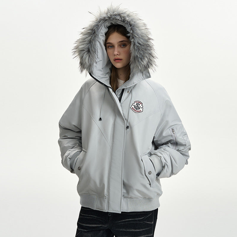 Damen nan oversized Thermo-Parka mit voluminöser Kapuze, abnehmbarer Webpelzblende und Rippbündchen Drune