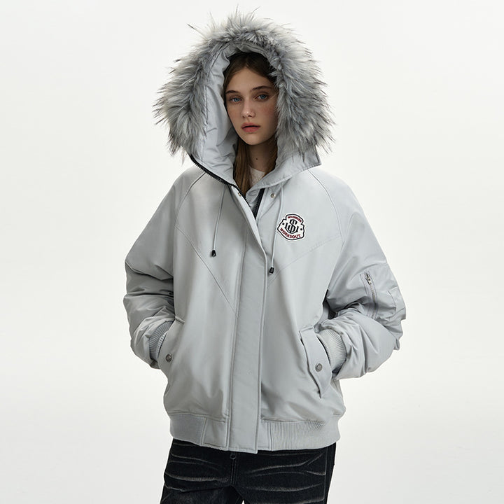 Damen nan oversized Thermo-Parka mit voluminöser Kapuze, abnehmbarer Webpelzblende und Rippbündchen Drune
