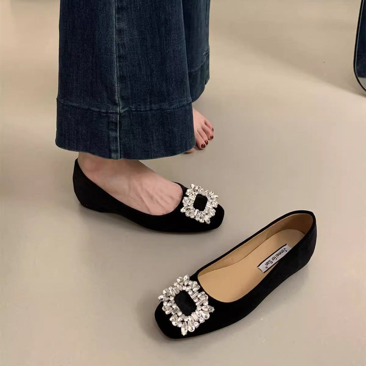 Damen raffinierte Ballerinas mit funkelndem Schmuckdetail und flexiblem Fußbett Drune