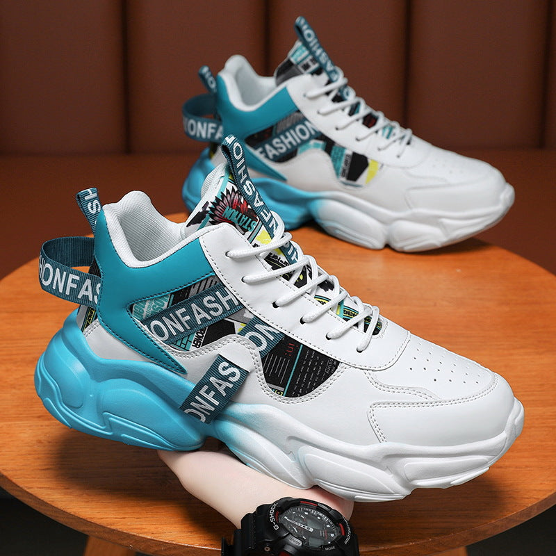 Unisex modische Plateau‑Chunky‑Sneaker mit grafischem Print, verstärkter Fersenlasche und dämpfender Hohlkammersohle Drune