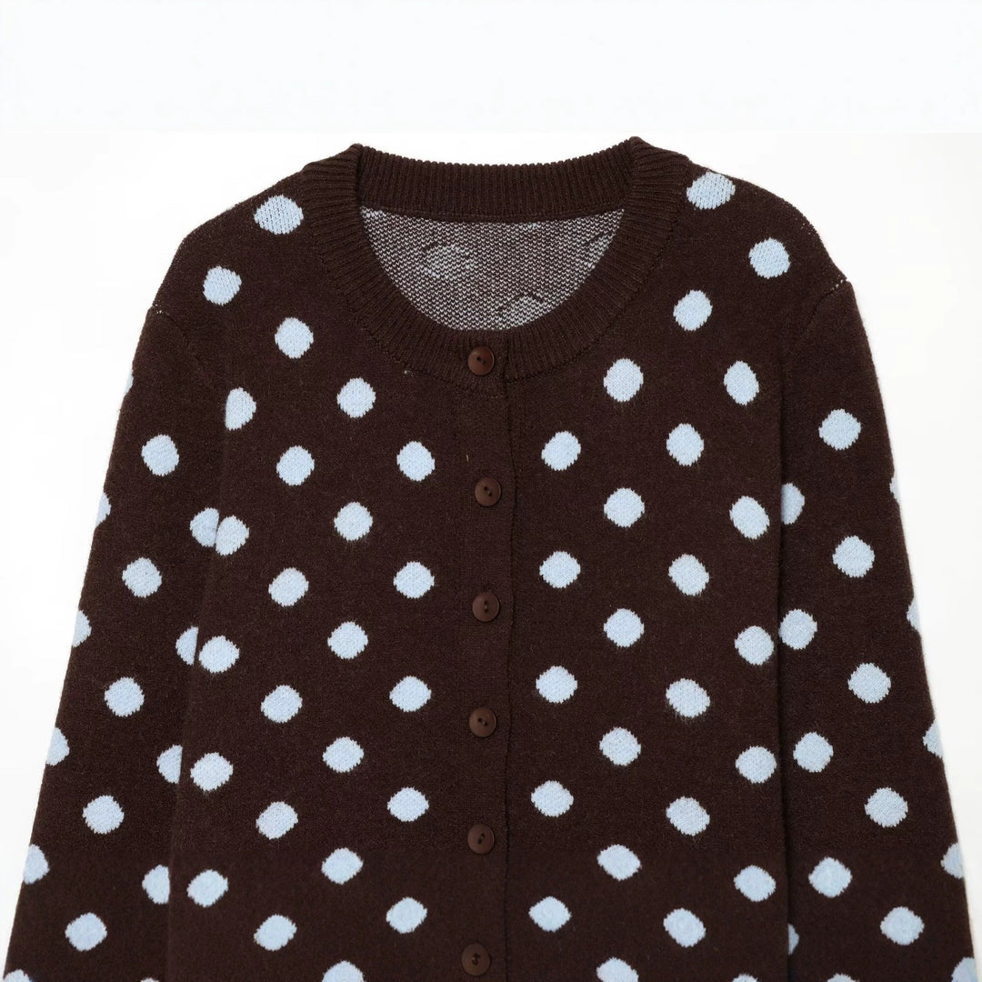 Damen Gepunktete Kurzstrickjacke mit Rundhalsausschnitt und Knopfleiste Drune