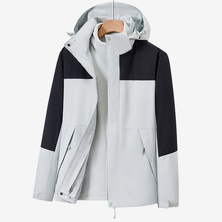 Unisex zweilagige wasserabweisende Outdoorjacke mit Kapuze und Colorblock-Design Drune