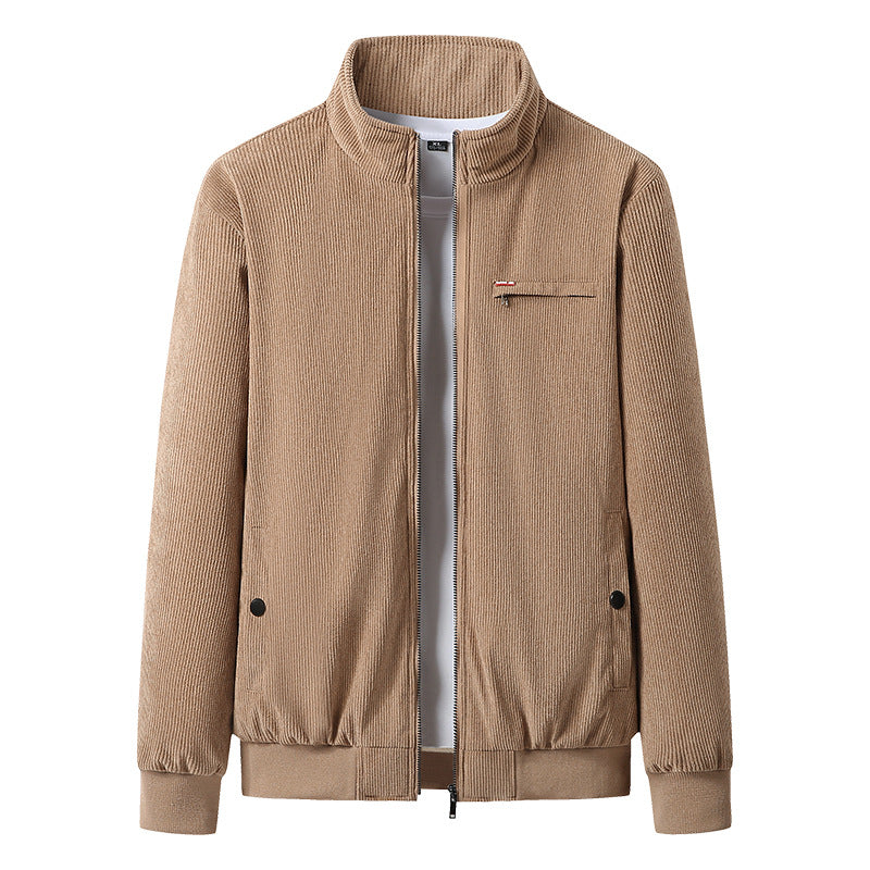 Herren hochwertiger Cordblouson mit Teddy-Innenfutter, Stehkragen und Brust-Reißverschluss Drune