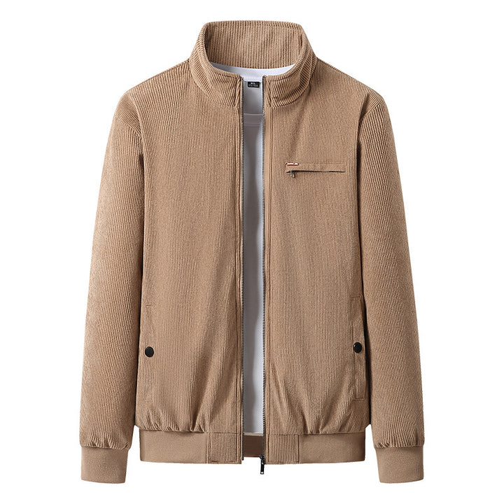 Herren hochwertiger Cordblouson mit Teddy-Innenfutter, Stehkragen und Brust-Reißverschluss Drune