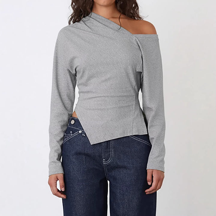 Damen Asymmetrisches Ein-Schulter-Longsleeve aus Stretch-Jersey mit taillierter Silhouette Drune