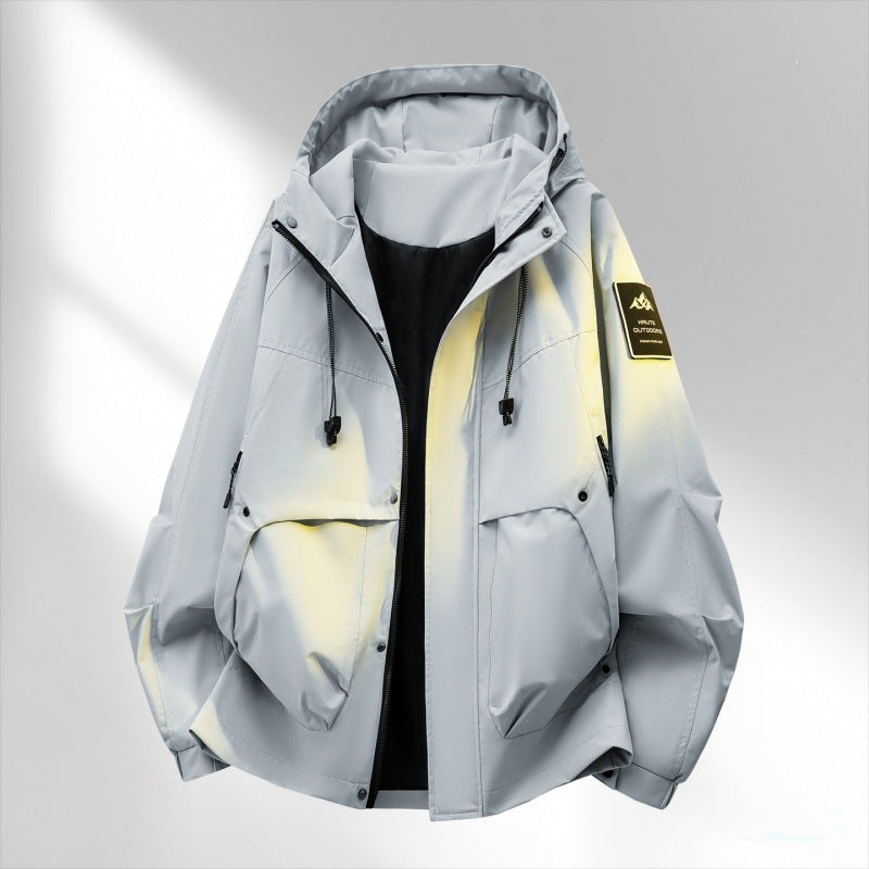 Herren Wattierte Kapuzen-Utility-Jacke mit abnehmbarem Innenfutter & hohem Stehkragen Drune