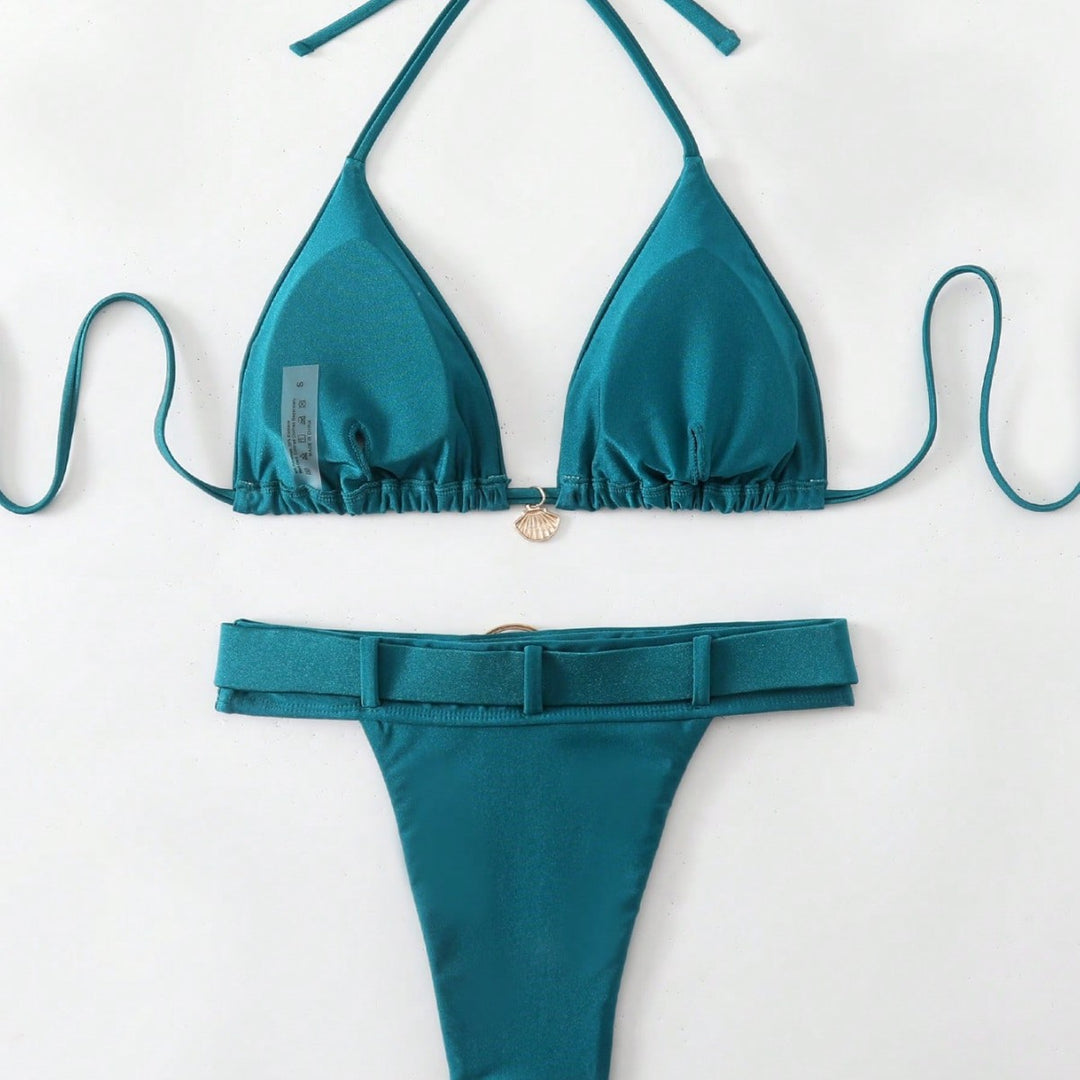 Damen Hochgeschnittener Bikini mit dekorativem Gürtel Drune