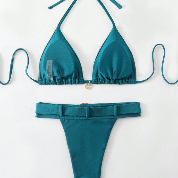 Damen Hochgeschnittener Bikini mit dekorativem Gürtel Drune