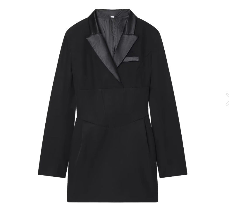 Damen 70+ tailliertes Blazerkleid mit Korsagen‑Optik, Reverskragen und figurformenden Abnähern Drune