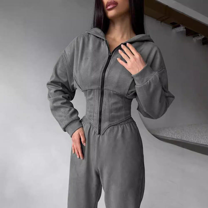 Damen Figurschmeichelnder Jumpsuit mit tailliertem Design und sportlicher Kapuze Drune