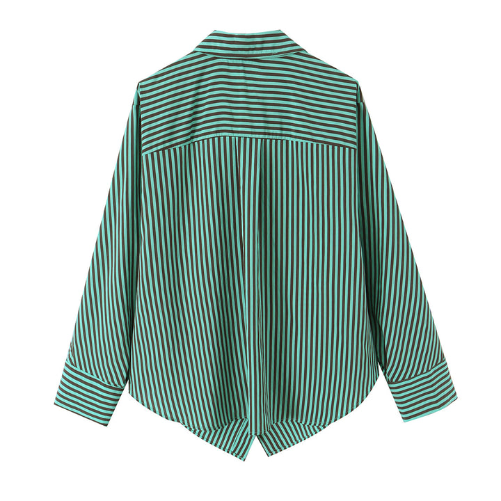 Damen Oversize-Hemd mit diagonaler Streifenoptik, asymmetrischem Zipfel-Saum und Brusttasche Drune