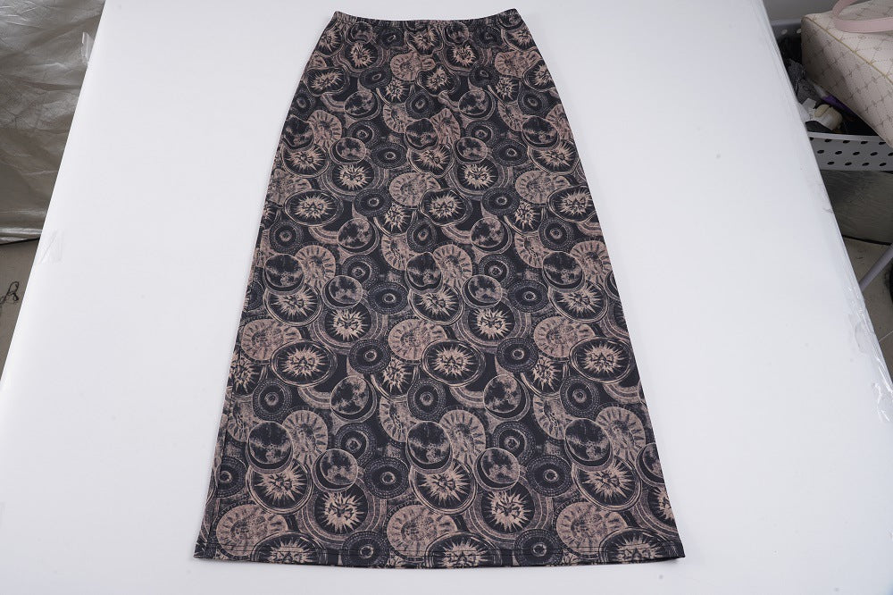 Damen Midi-Rock mit kunstvollem Druck und elastischem Bund Drune