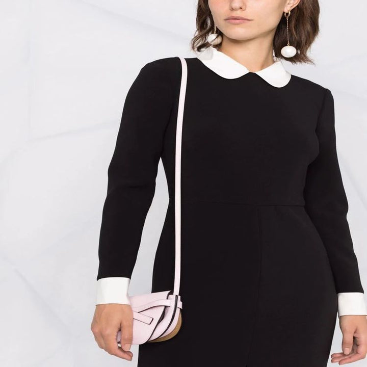 Damen Midikleid mit Peter-Pan-Kragen, tailliertem Schnitt und langen Ärmeln Drune