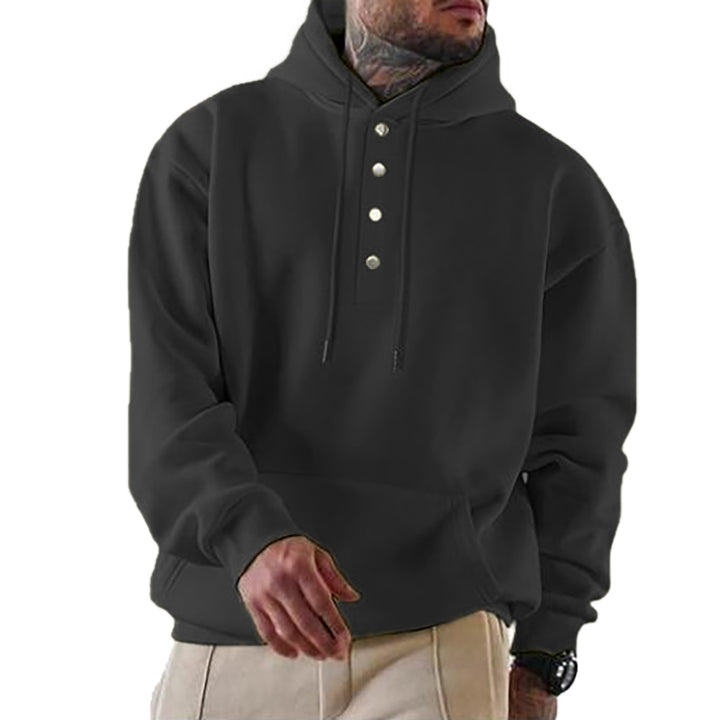 Herren Hoodie mit Henley-Knopfleiste und Kängurutasche EB