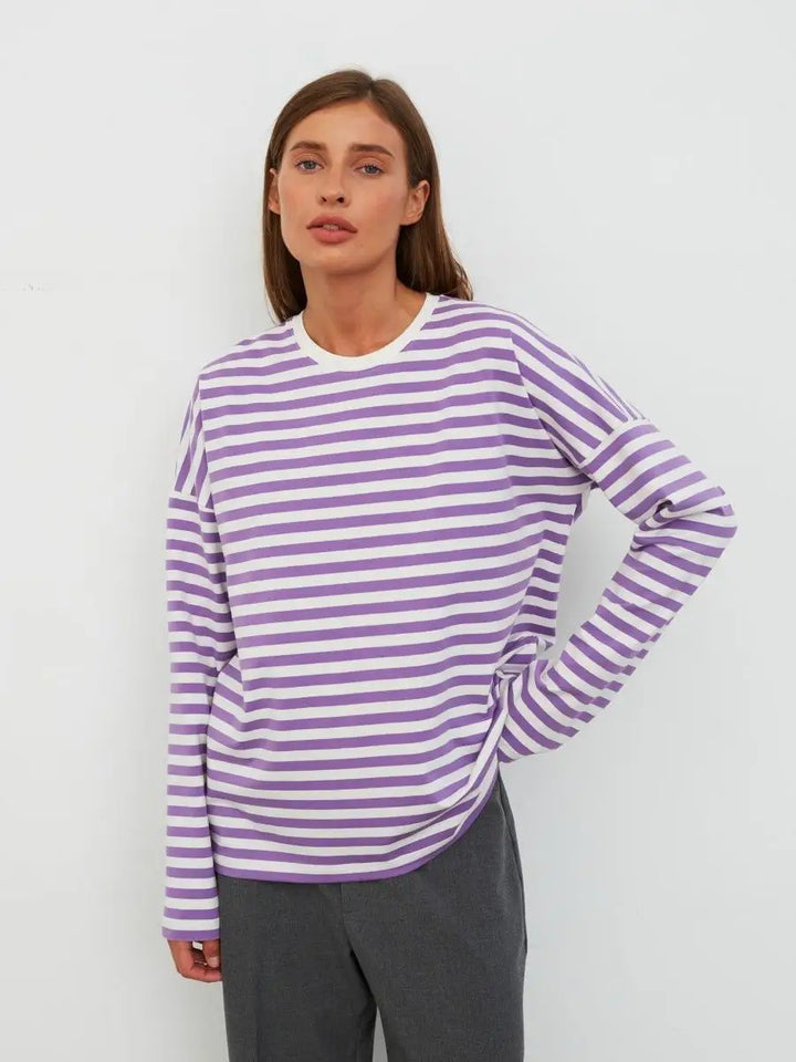 Damen Lässiges gestreiftes Langarmshirt Drune