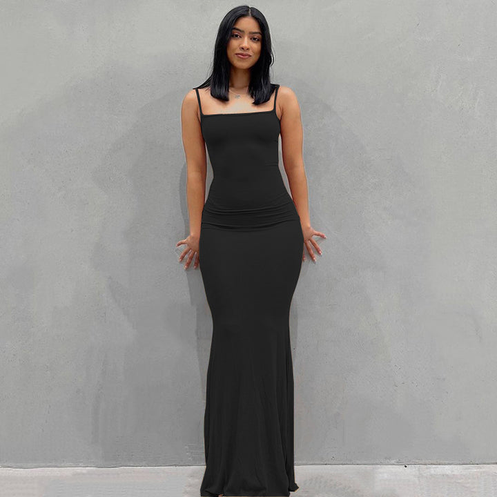 Damen Körperbetontes Maxi‑Jerseykleid mit taillierter Drapierung, langen Ärmeln und ausgestelltem Saum Drune