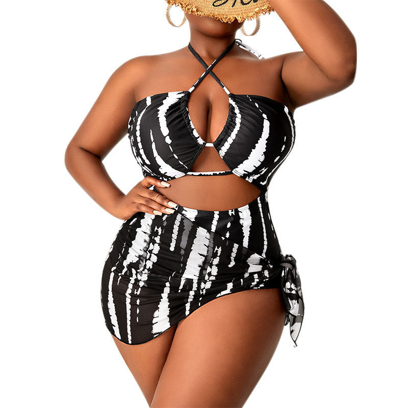 Damen Cut-Out Badeoberteil mit Wickelrock Drune
