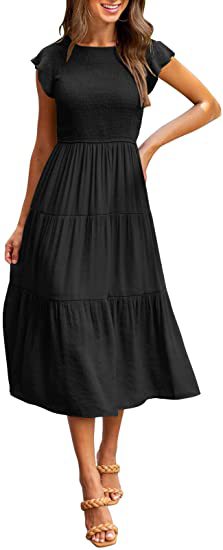 Damen Midikleid mit gesmoktem Oberteil und voluminösem Rock Drune