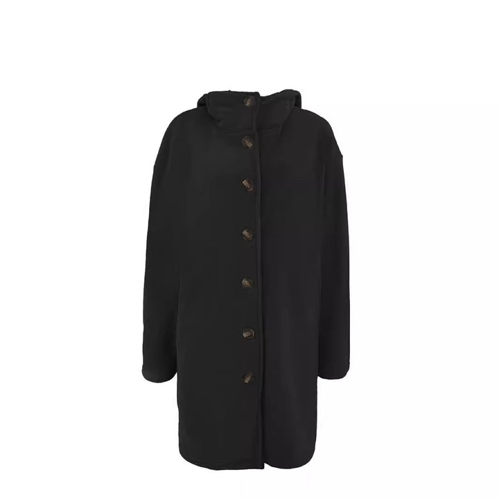 Damen Oversize Teddy-Mantel mit Knopfleiste und großem Revers Drune