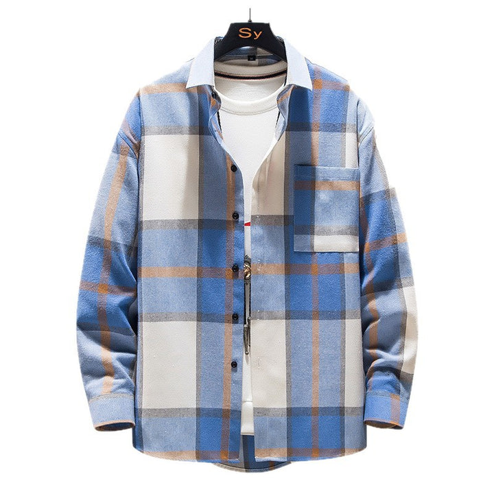 Herren nan kariertes Overshirt aus schwerem Flanell mit Brusttasche und lässigem Schnitt Drune