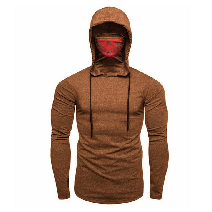 Herren Slim-Fit Kapuzenpullover mit integrierter Totenkopf-Gesichtsmaske Drune