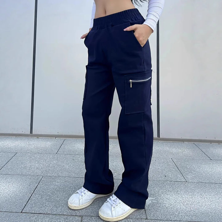 Damen Bequeme Cargo-Hose mit elastischem Bund Drune