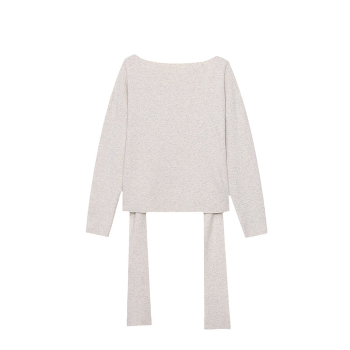 Damen eleganter Wollpullover mit modischem Bindegürtel Drune
