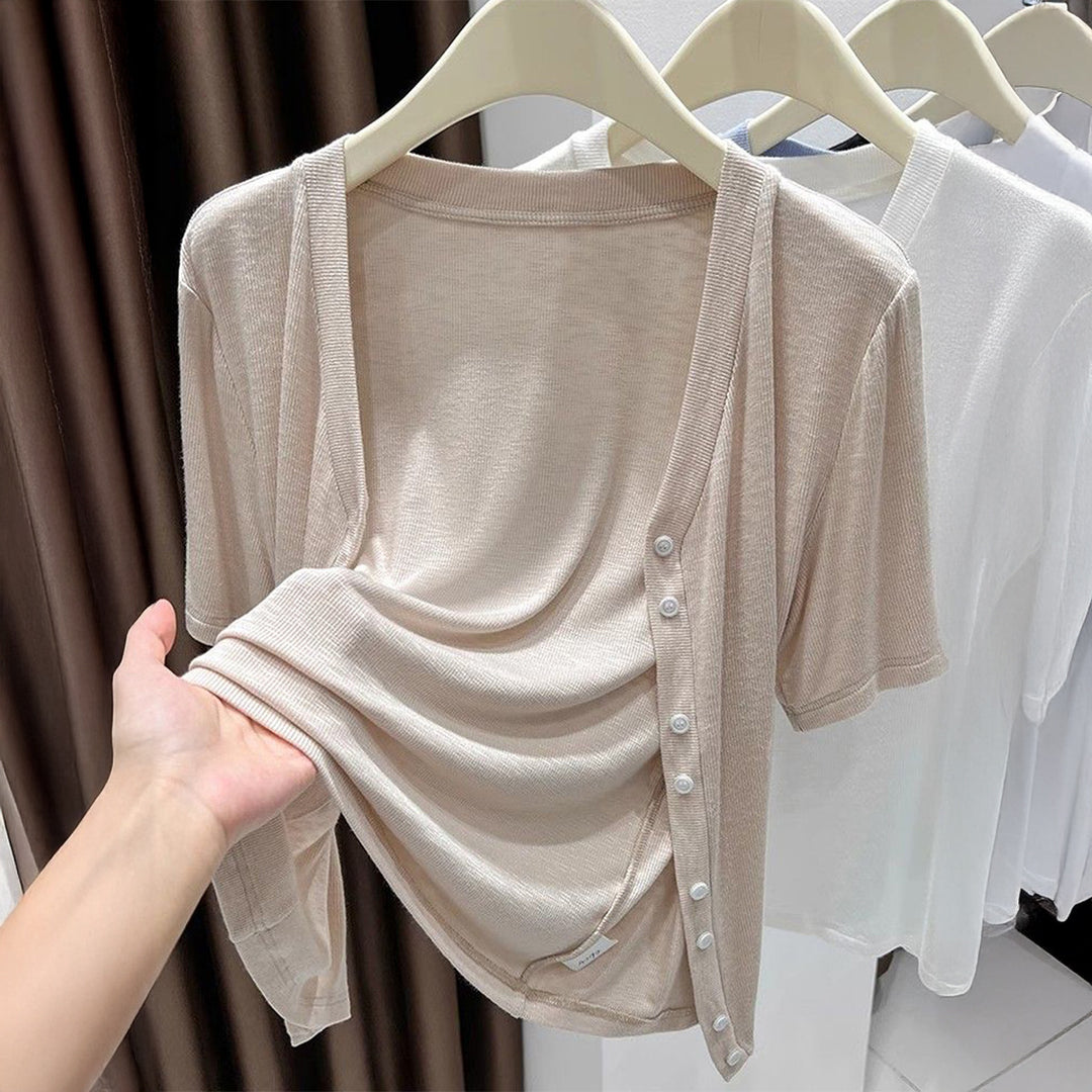 Damen Leichtes Wickeloberteil mit knopfverzierte Front Drune