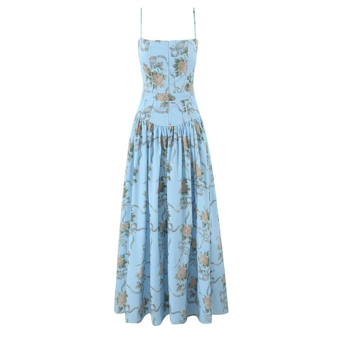 Damen Midikleid mit floralem Design und verstellbaren Spaghetti-Trägern Drune