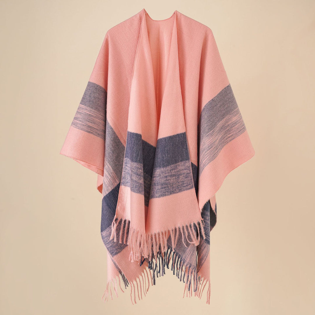 Damen Weichfallender Wollmix-Poncho mit Fransen Drune