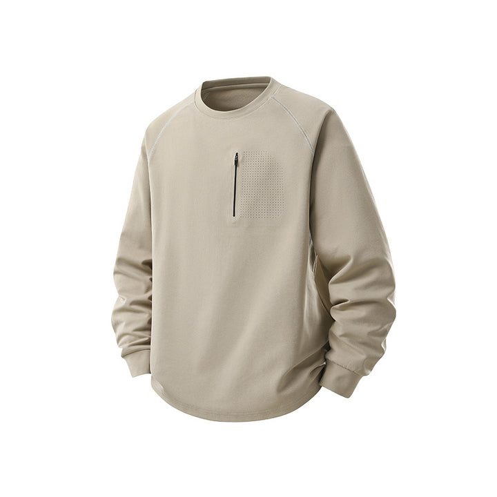 Herren Rundhals-Sweatshirt mit Brust-Reißverschluss, perforierter Utility-Blende und relaxter Passform Drune