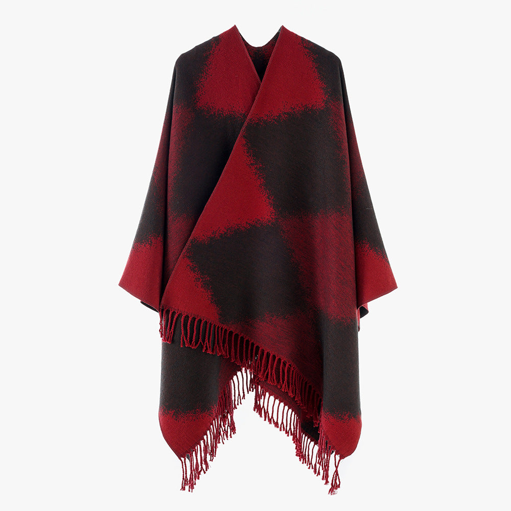 Damen Kaschmiroptik-Cape im Kimono-Schnitt mit feinem Fransensaum Drune
