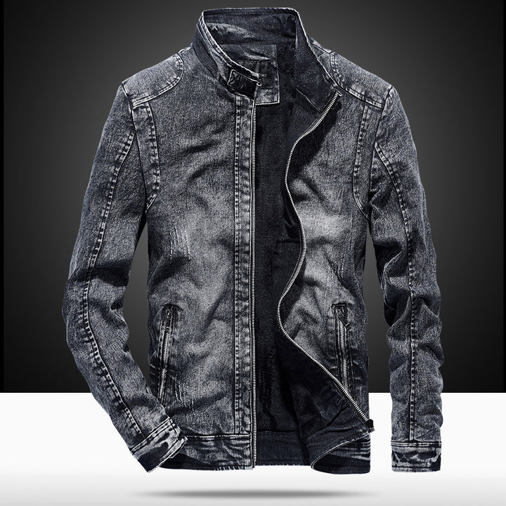 Herren Slim‑Fit Jeansjacke mit Stehkragen und Vintage‑Waschung Drune