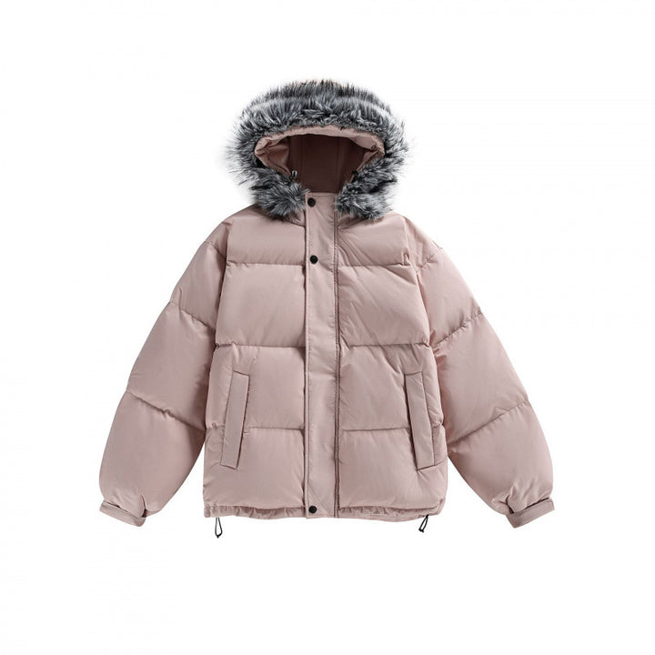 Unisex Wattierte Kapuzenjacke mit abnehmbarer Kunstfellkapuze und Boxy‑Silhouette Drune