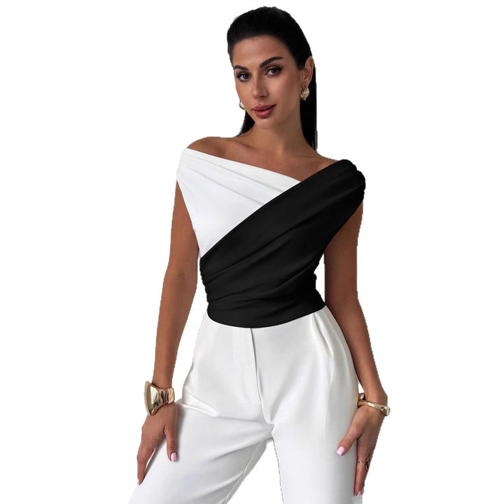 Damen nan elegantes asymmetrisches Drapiertop mit überkreuzter Vorderpartie und figurbetonter Taille Drune