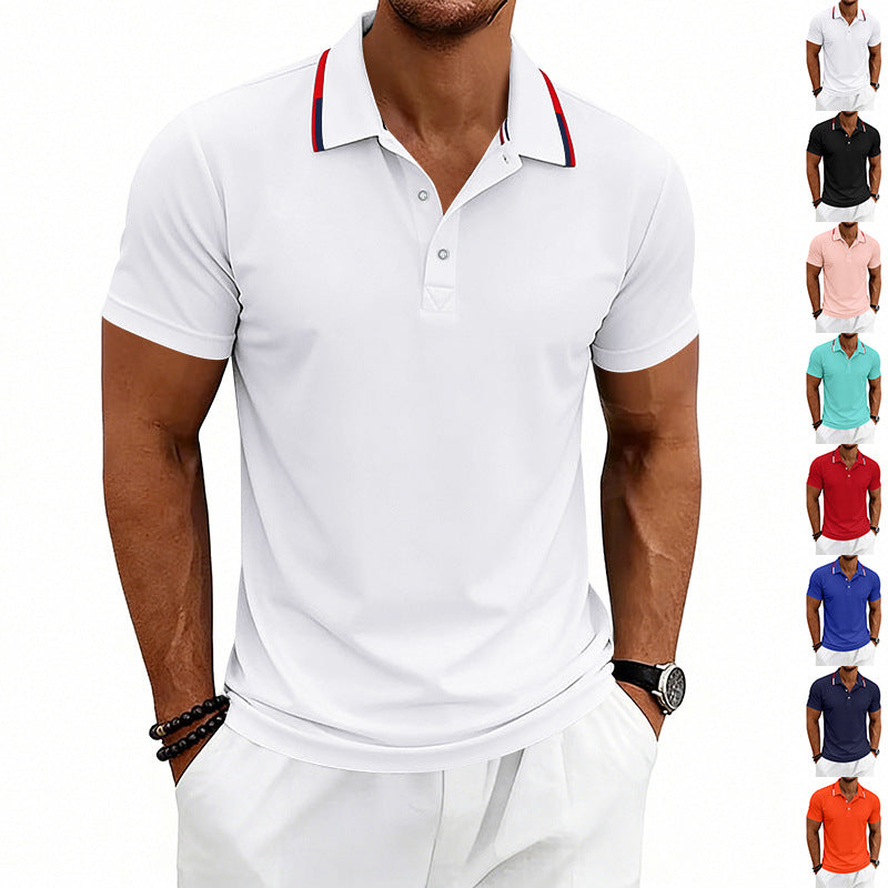 Herren nan tailliertes Kurzarm-Poloshirt mit Kontrastkragen aus atmungsaktivem Piqué Drune