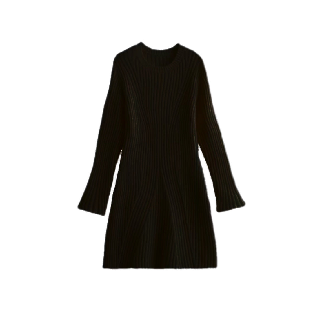 Damen Geripptes Feinstrick-Minikleid mit Glockenärmeln und taillierter Passform Drune