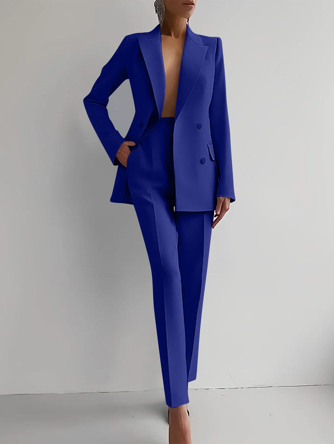 Damen elegantes Zweiteiler-Anzug-Set mit tailliertem Blazer und schmalen Hosen Drune