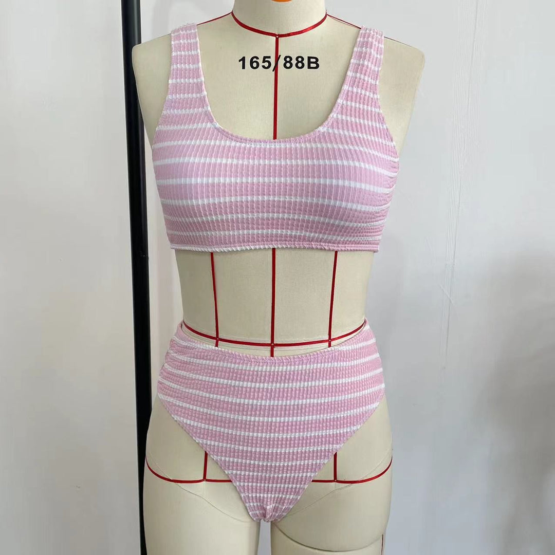 Damen High-Waist Bikini-Set mit modischem Rippstrick Drune
