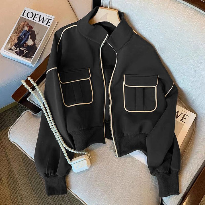Damen Modische Cropped-Jacke mit Taschen Drune