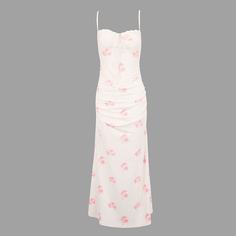Damen Maxikleid mit zarten Rüschendetails und floralem Mustermix Drune