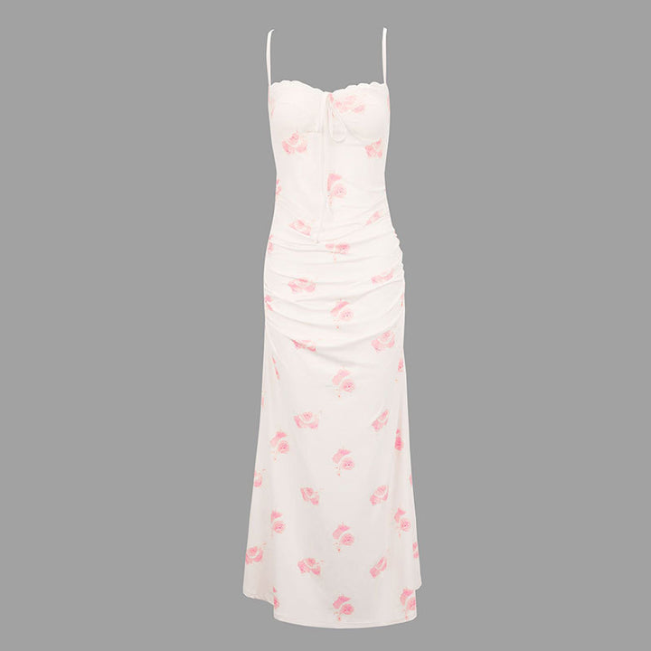 Damen Maxikleid mit zarten Rüschendetails und floralem Mustermix Drune
