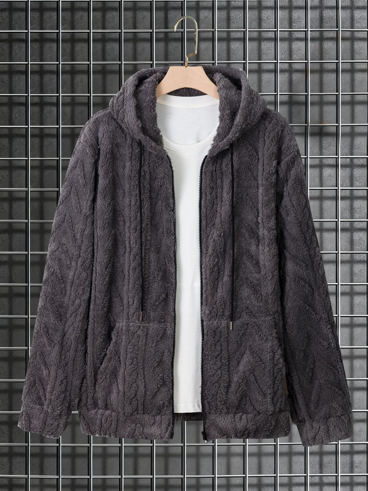 Herren kuschelige Kapuzenjacke aus Teddyfleece mit durchgehendem Reißverschluss und Kängurutaschen Drune