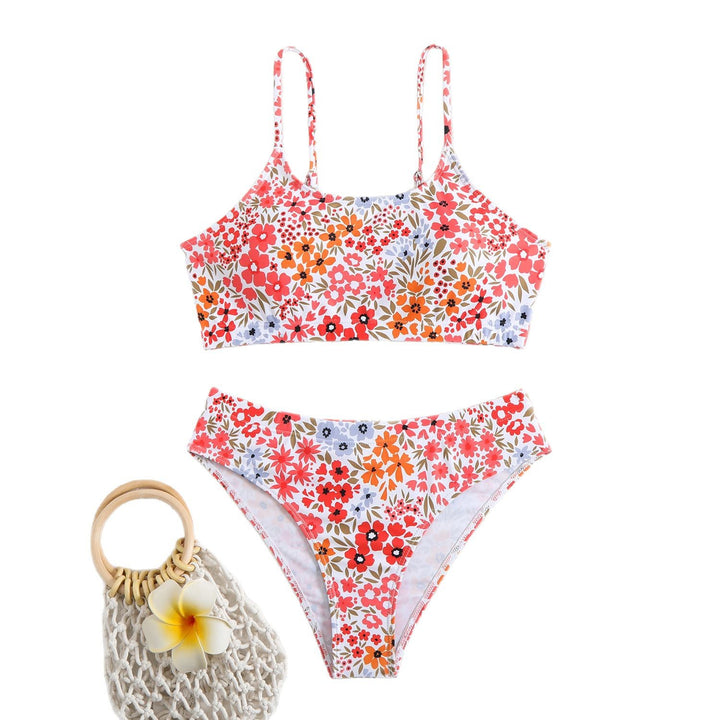 Damen hochgeschnittener Bikini mit floralen Mustern Drune