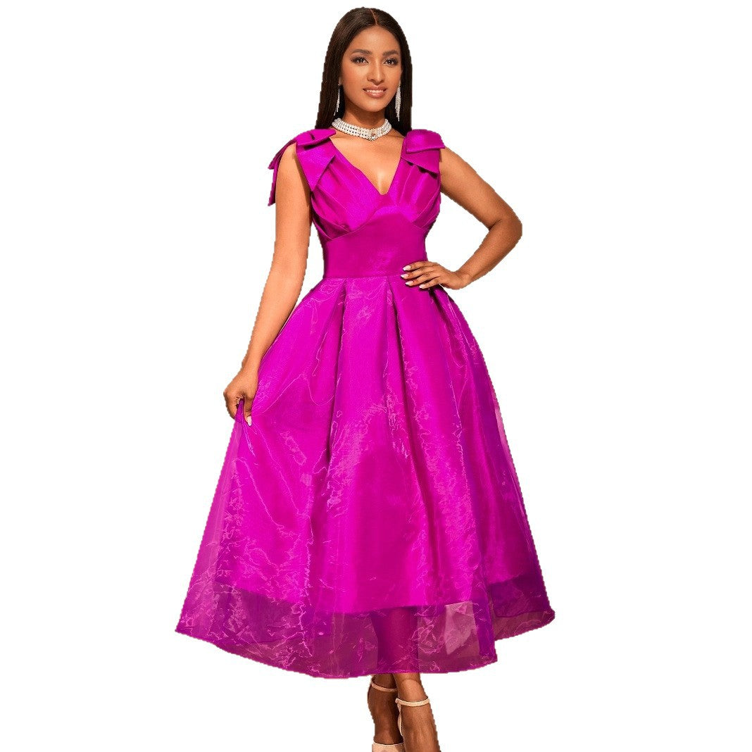 Damen A-Linien Cocktailkleid mit voluminösen Schleifenärmel Drune