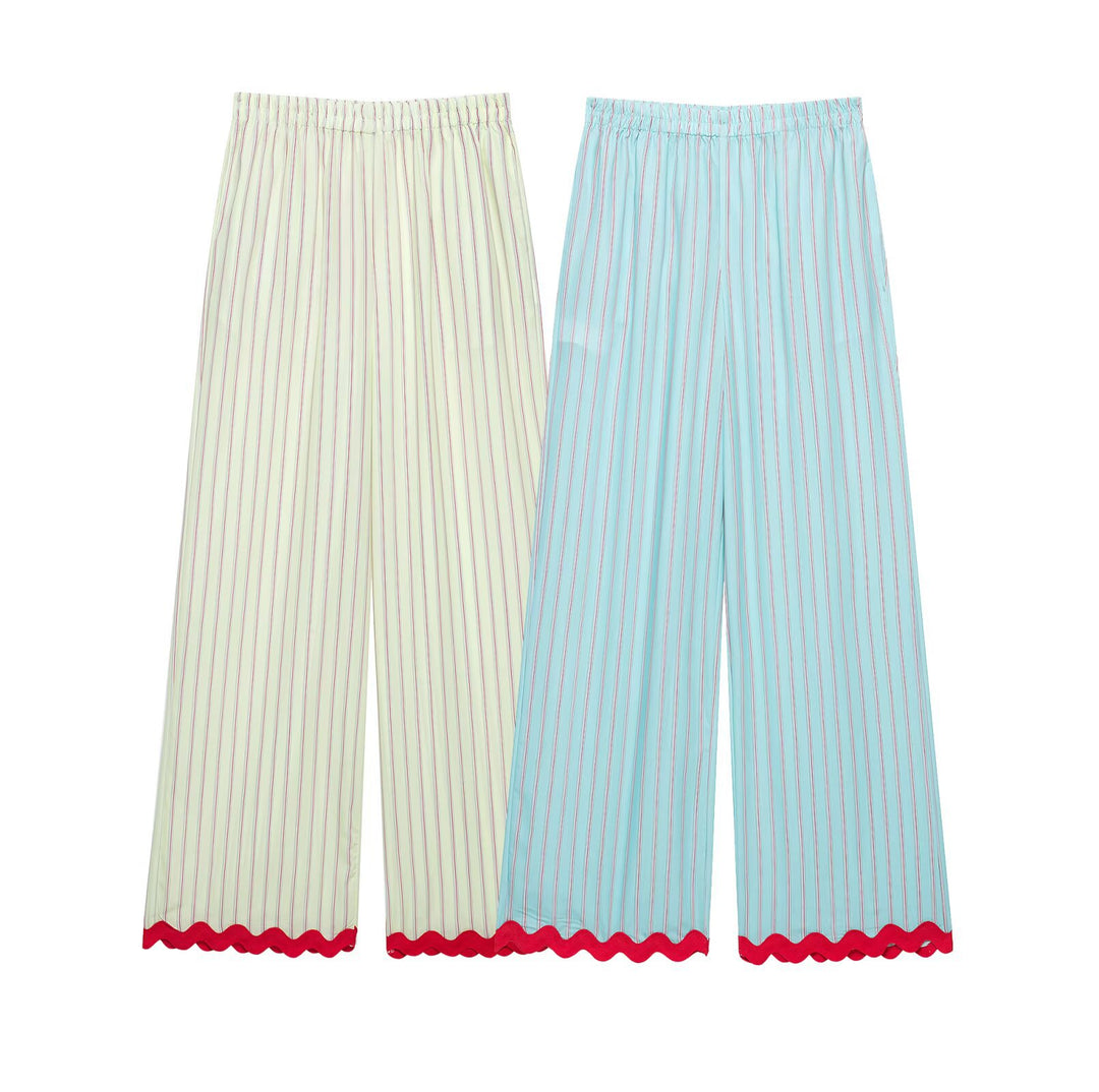 Damen weite Pyjamahose mit elastischem Bund und gewelltem Saum Drune