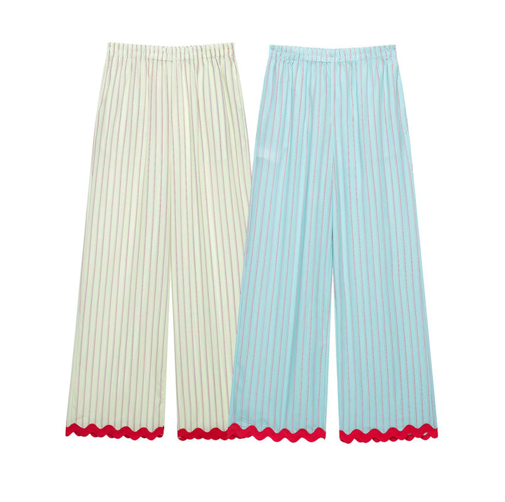 Damen weite Pyjamahose mit elastischem Bund und gewelltem Saum Drune