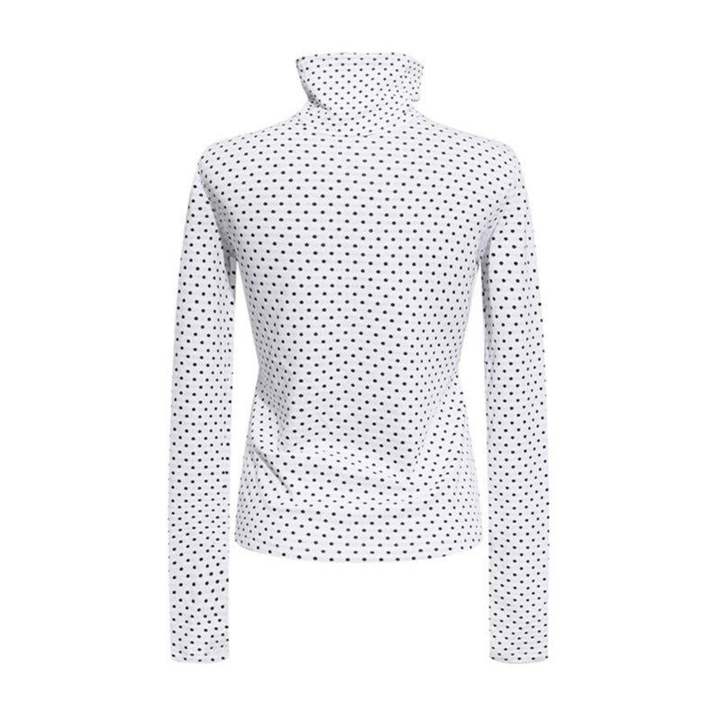 Damen Rollkragen-Feinstrickshirt mit Punktmuster und elastischem Jersey Drune